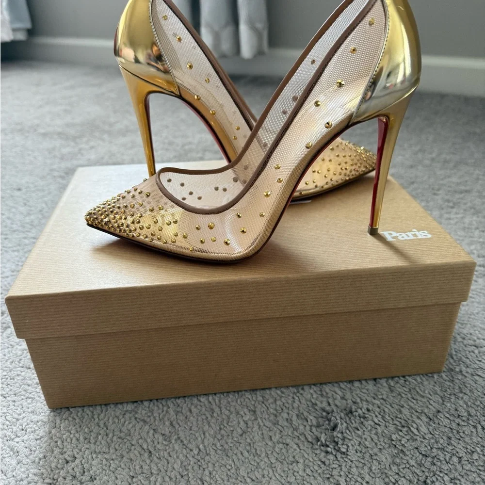 Christian Louboutin Gold Follies Strass heels - Picture 1 of 4